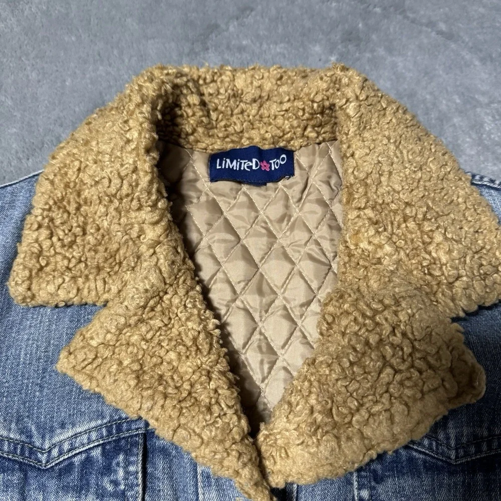 VTG Y2K Limited Too Womens‎ Denim Faux Fur Collared Jacket Size S 18.5x23 Indie